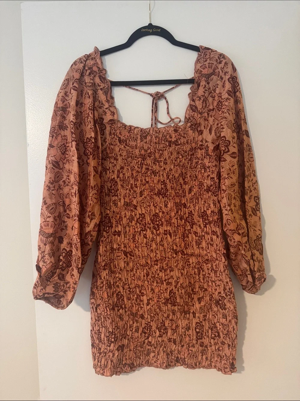 Free People Rust Floral Smocked Mini Dress